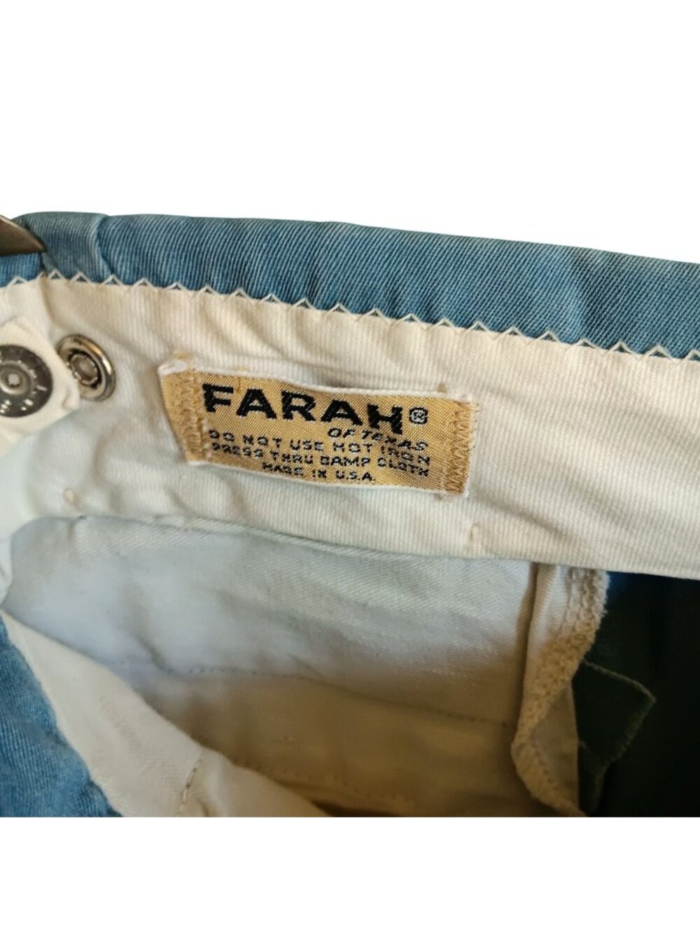 True Vintage Golf Shorts 28W 28" Farah Texas USA Faded Blue Steel Zip 1960's USA